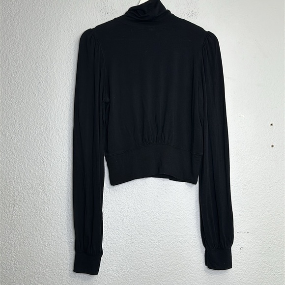 Free People Women’s Size Medium Black Mock Neck Front Open Slit Long Sleeve - Picture 3 of 11